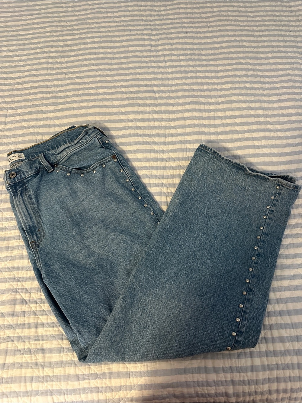 Abercrombie & Fitch Light Blue Straight-Leg Jeans with Silver Studs